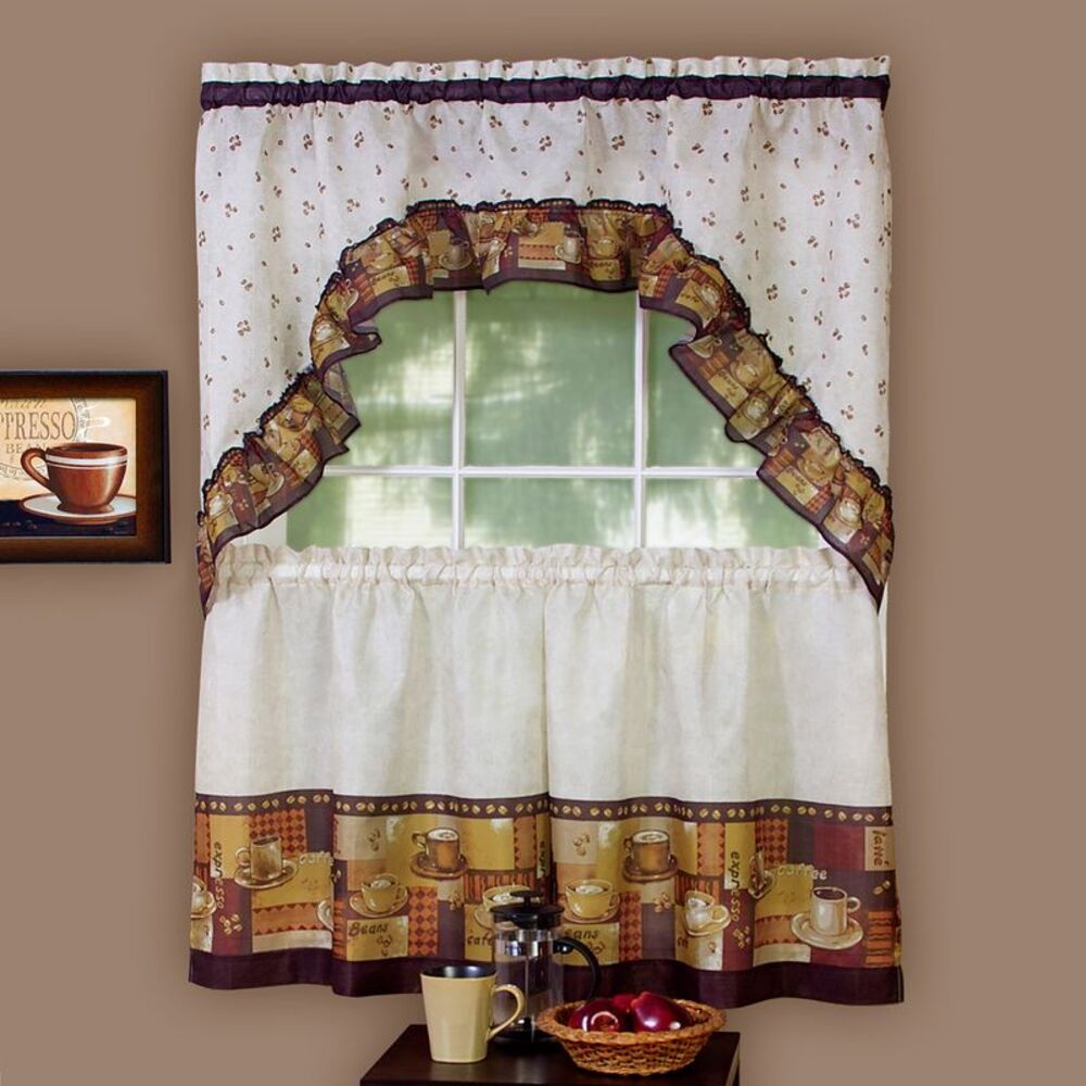 PowerSellerUSA 57W x 36L Window Tier Panels and Valance Set, 3-Pieces Window